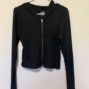 Hollister Black Ribbed Zip Hoodie Jacket